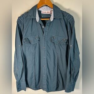 Franky Max Mens Button Up Shirt - Size M Dual Pockets Embroidered Back RARE